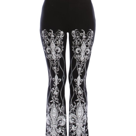VOCAL PANTS leggings bell bottom flare fleur de lis bling SM-XXL concert Rocker - Picture 4 of 6